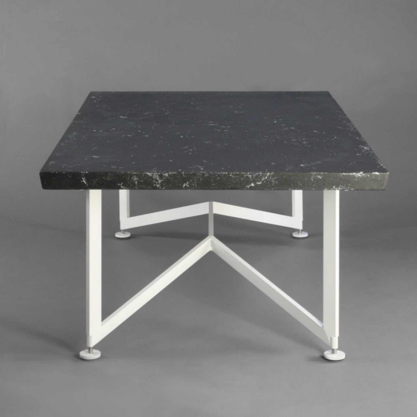 Bevel Coffee Table - Black top/White legs, end view
