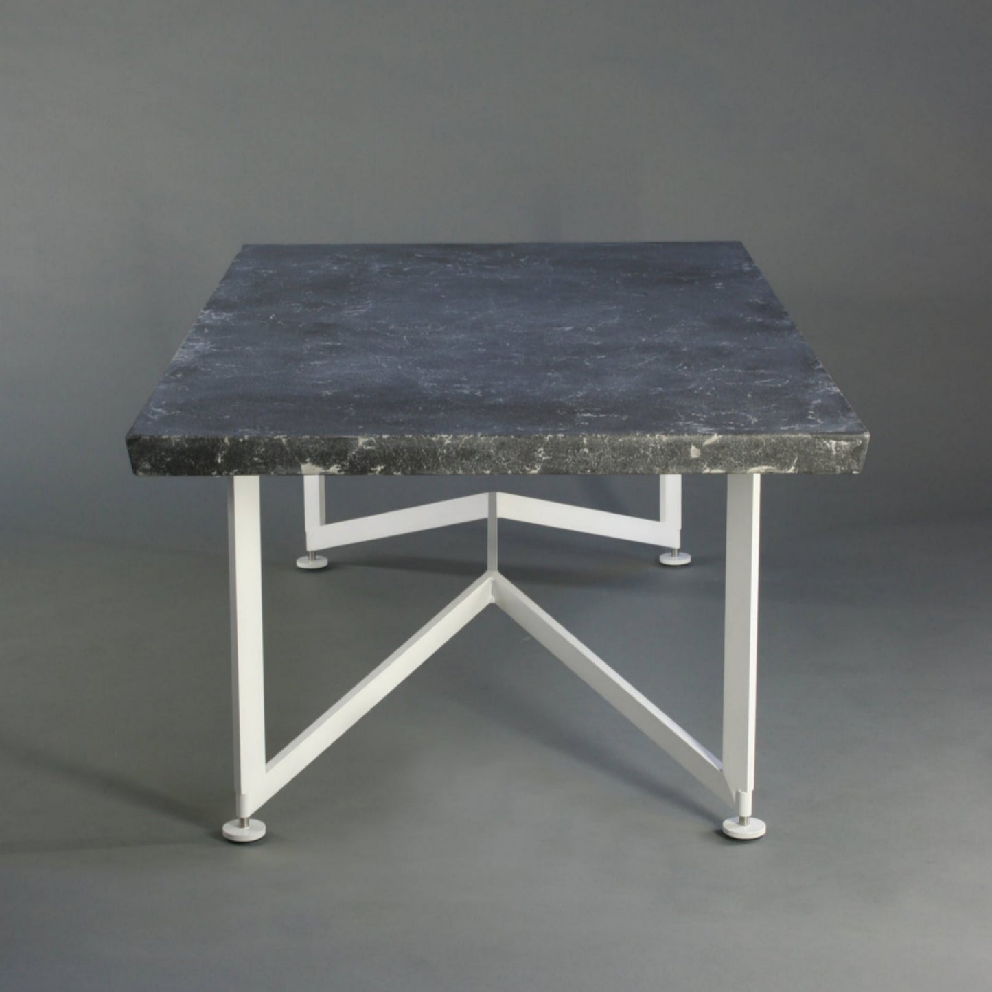 Bevel Coffee Table - Grey top/White legs, end view