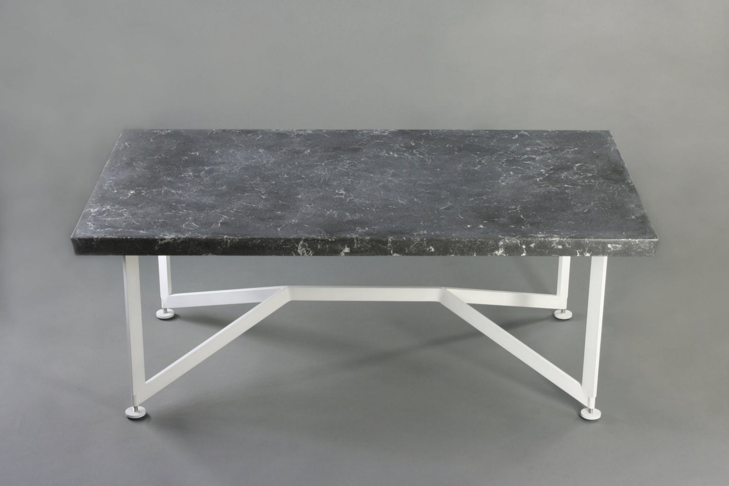 Bevel Coffee Table - Grey top/White legs, side view