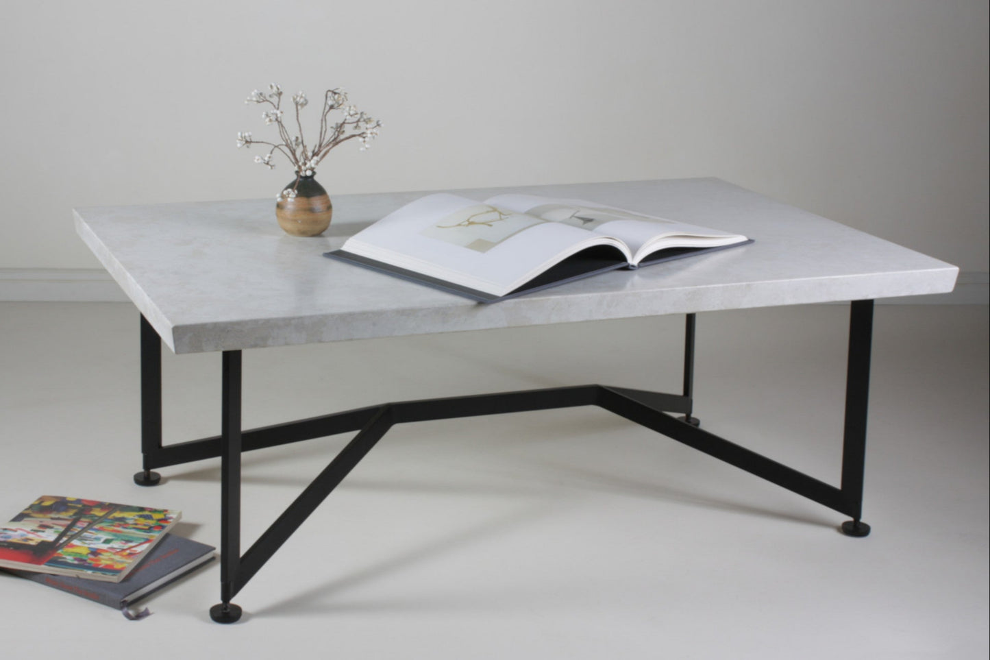 Bevel Coffee Table - White top/Heron Black legs
