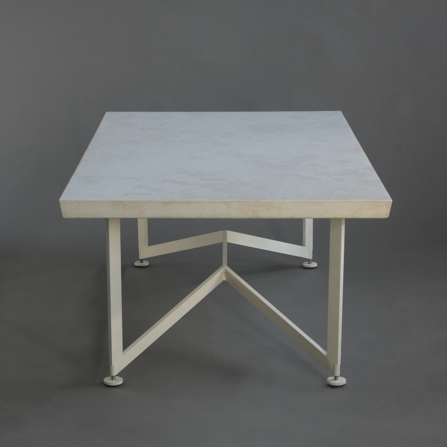 Bevel Coffee Table - White top/Heron White legs, end view